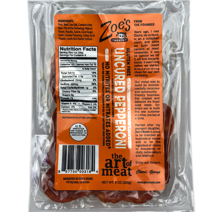 Sliced Uncured Pepperoni, 8oz - 3 pack